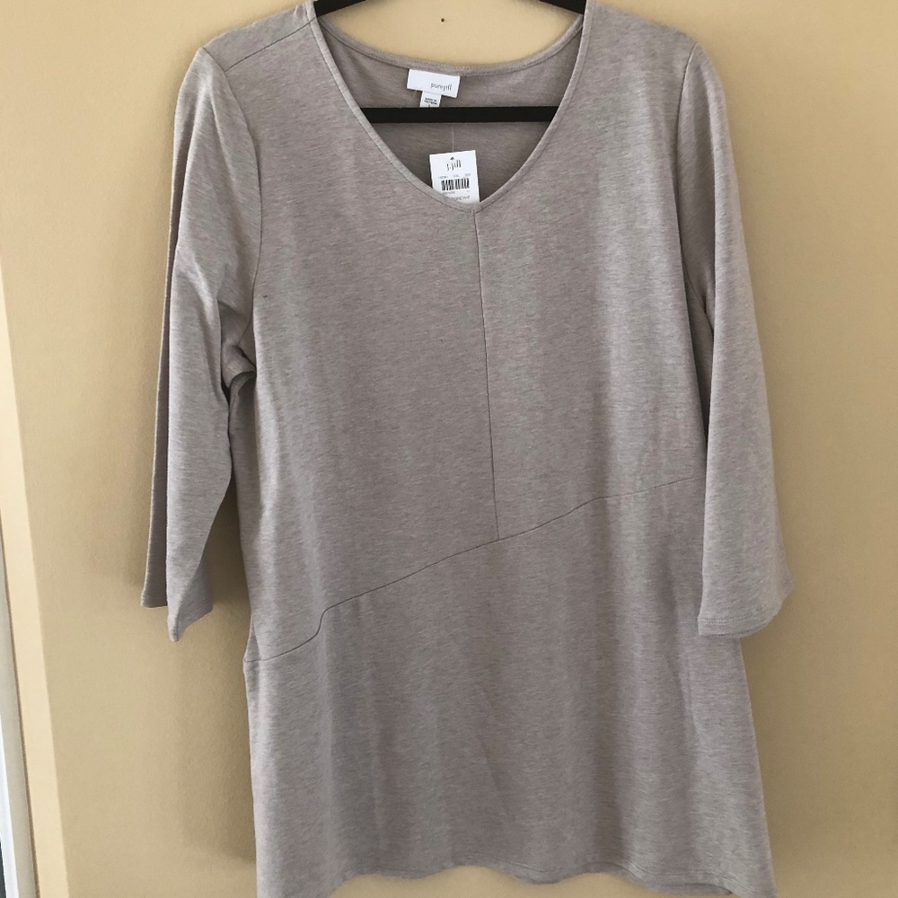 NWT Pure Jill Multiseam V-Neck Tunic Light Grey